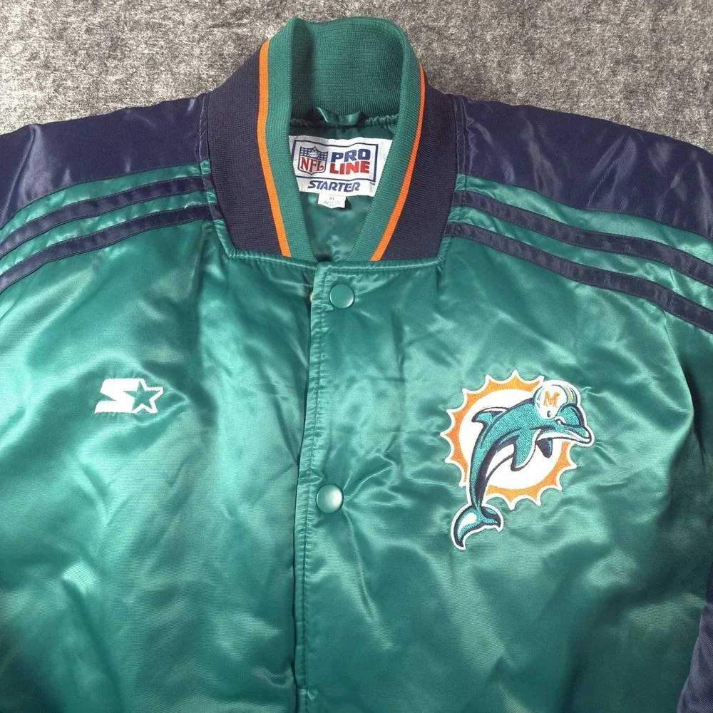 Vintage 90s Starter Pro Line Miami Dolphins NFL Puffer Jacket Mens XL Big Logo